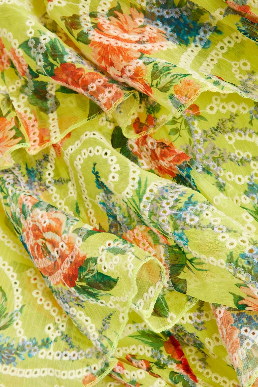 ALICE + OLIVIA マキシワンピース ラッフル付き フローラルプリント イギリス刺繍