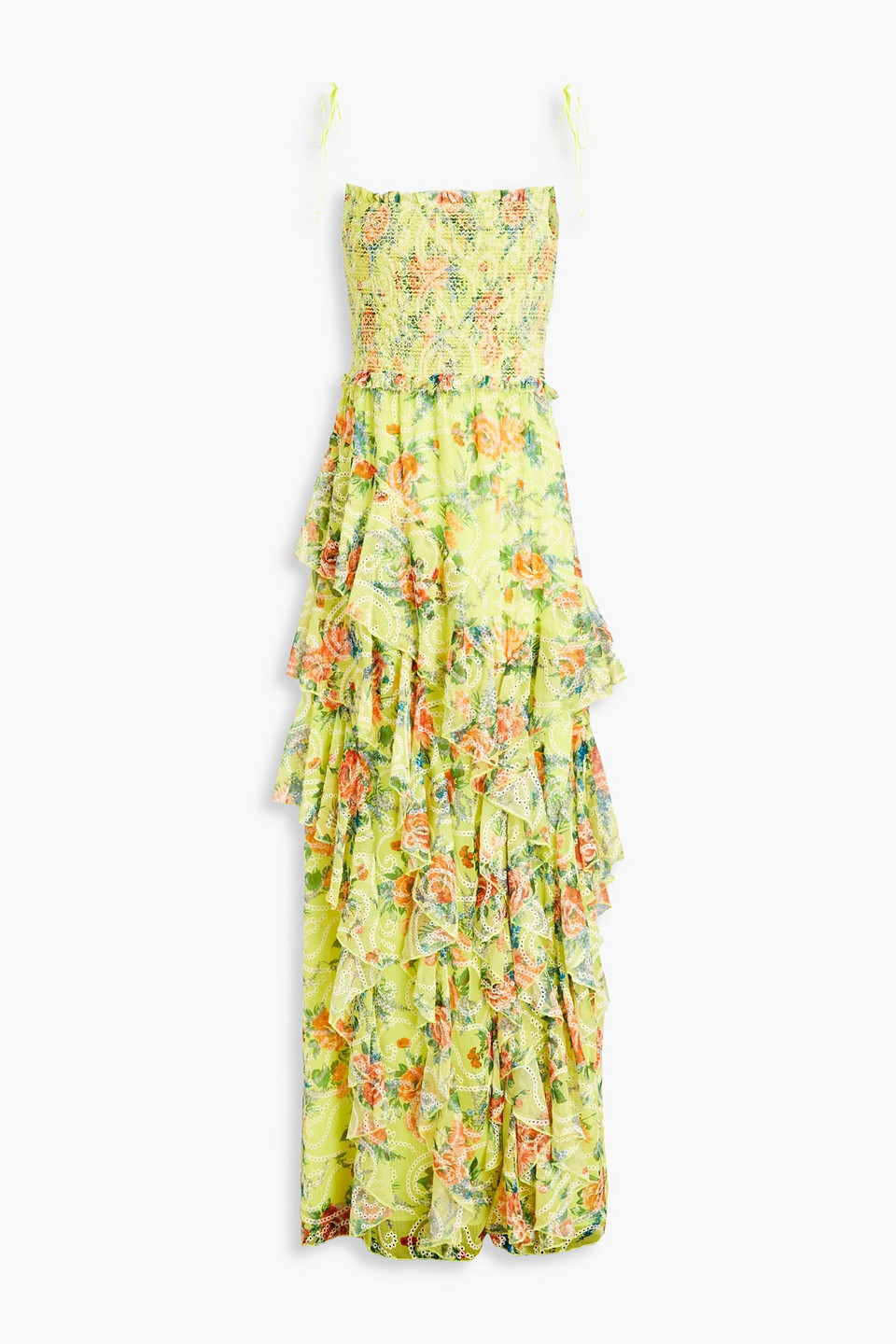 ALICE AND OLIVIA JOCELYN RUFFLED FLORAL-PRINT BRODERIE ANGLAISE MAXI DRESS,3074457345633717175