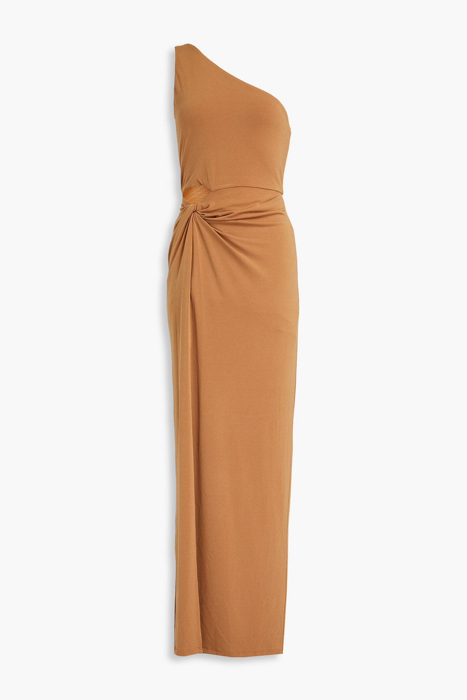 Alice And Olivia One-shoulder Slit-detail Dress In Camel