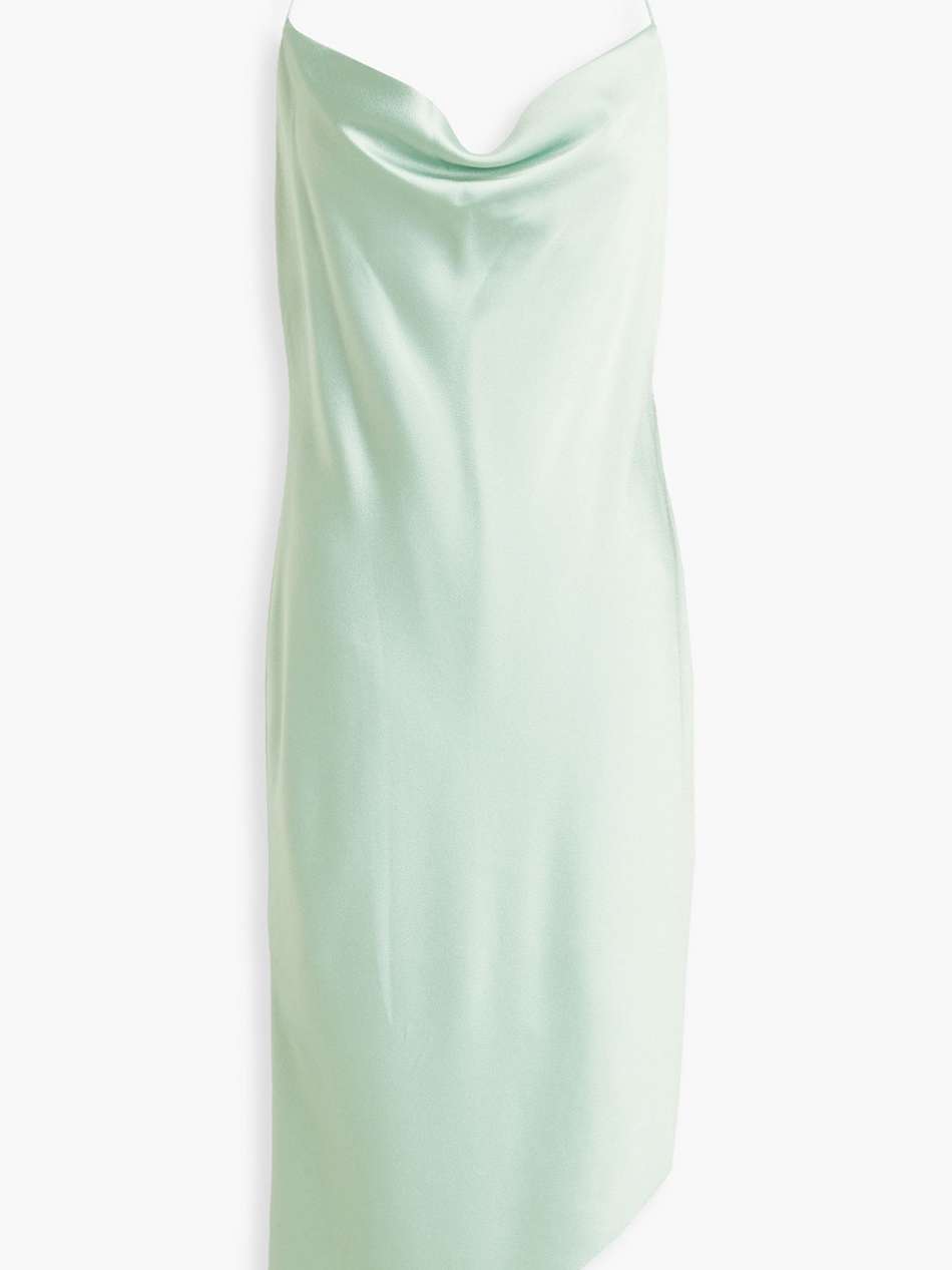 harmony asymmetric satin-crepe halterneck mini dress