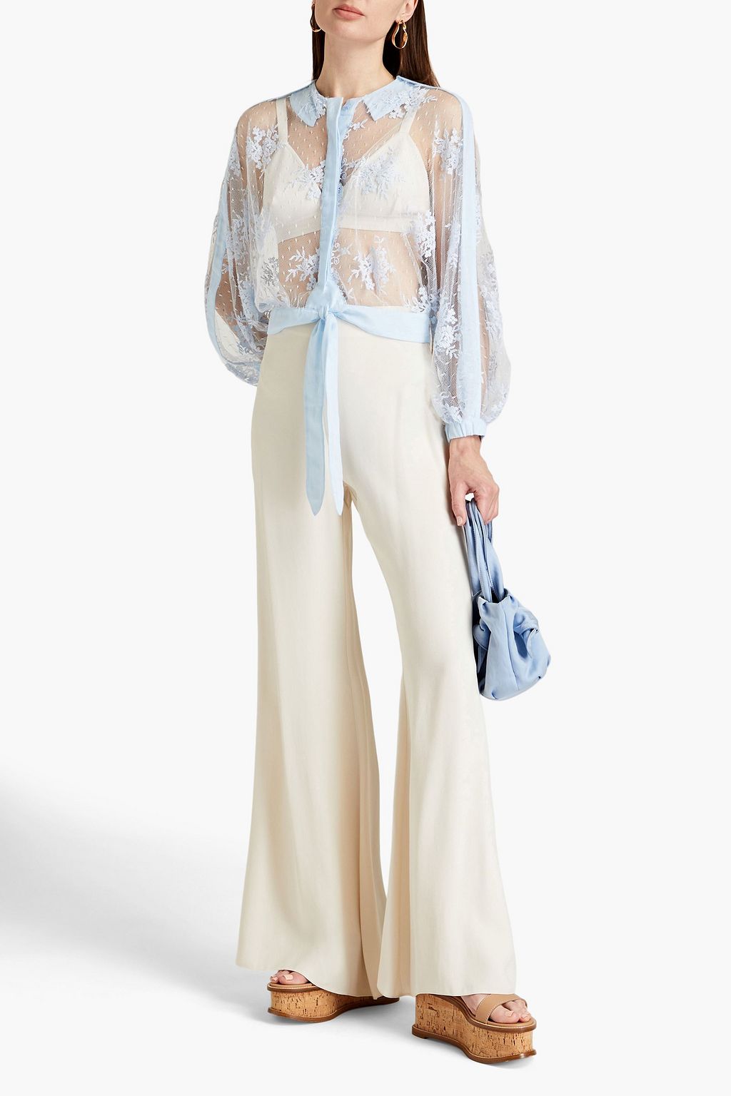 CHARO RUIZ IBIZA Cropped tie-front lace shirt