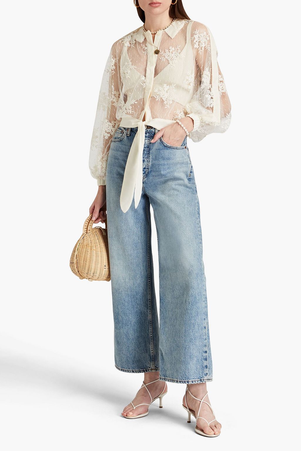 CHARO RUIZ IBIZA Cropped tie-front lace shirt
