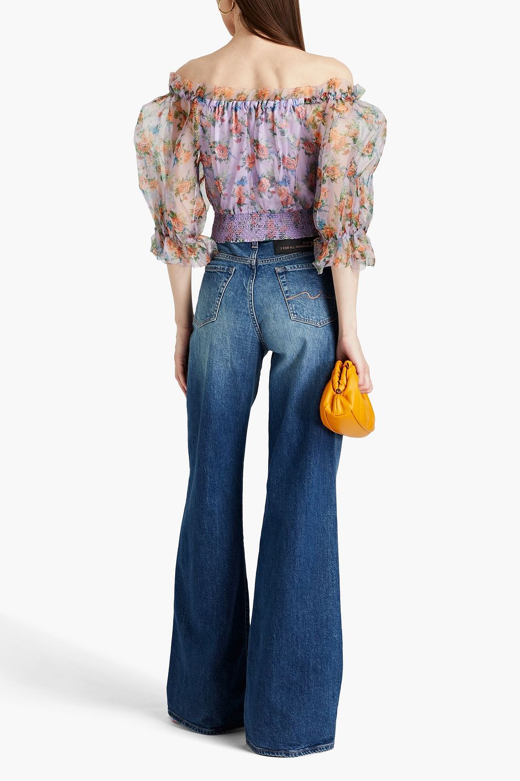 ALICE + OLIVIA Caprina off-the-shoulder smocked floral-print silk-organza top