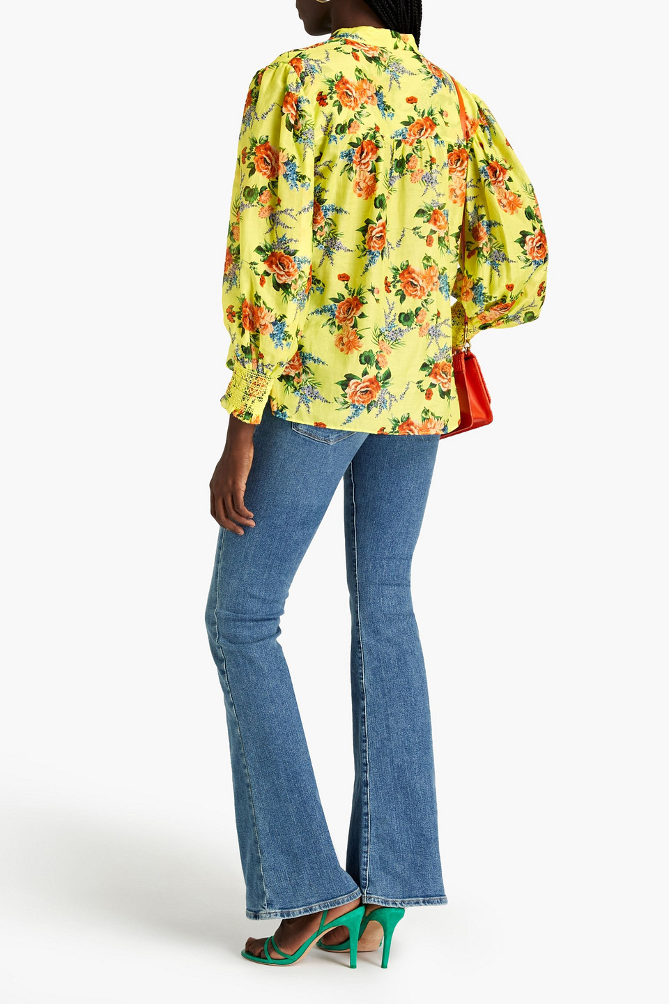 Alice And Olivia Serena Smocked Floral-print Cotton And Silk-blend Blouse In Bright Yellow
