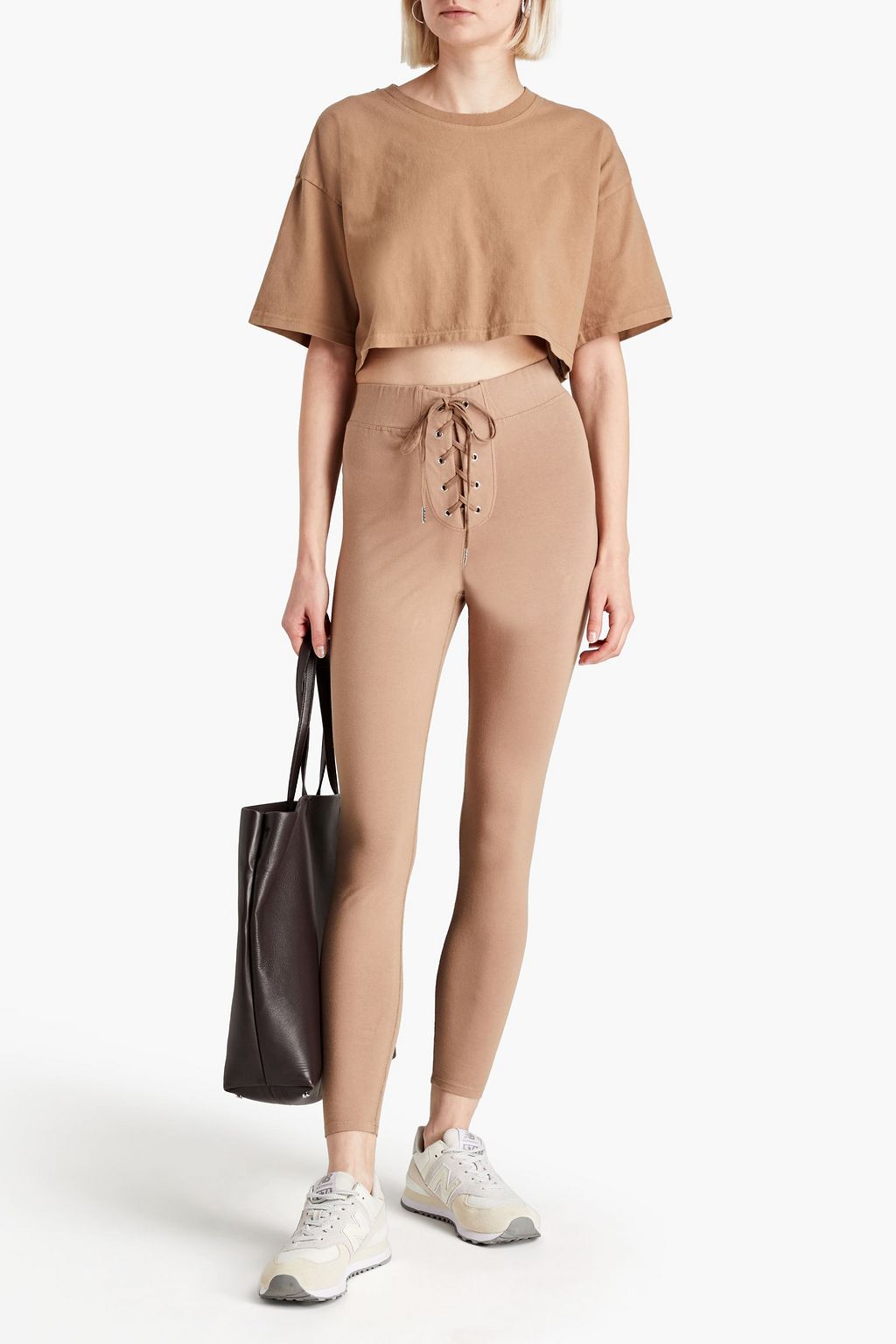 GOOD AMERICAN Cropped lace-up stretch-cotton jersey leggings