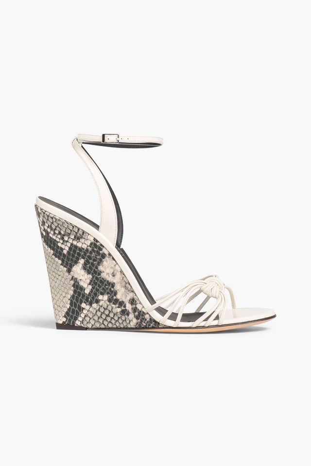 Ylenia patent and snake-effect leather wedge sandals