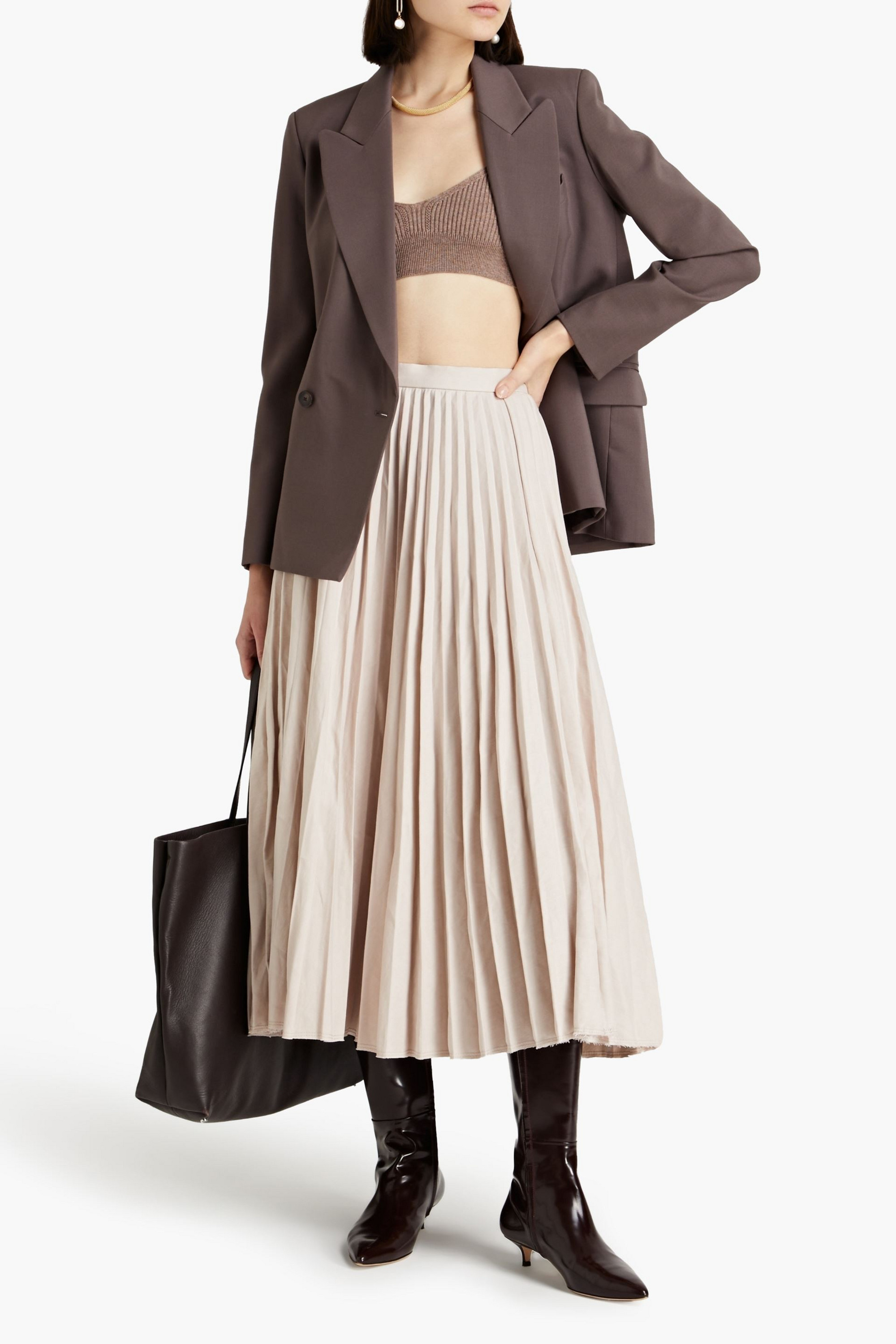 JOSEPH Siddons pleated linen-blend twill midi skirt