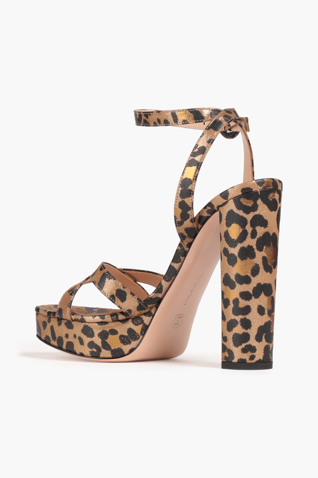 GIANVITO ROSSI Poppy 레오파드 프린트 메탈릭 가죽 플랫폼 샌들
