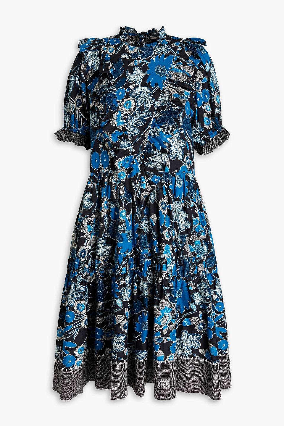 Ulla Johnson Roberta Ruffled Printed Cotton-blend Dress In Navy