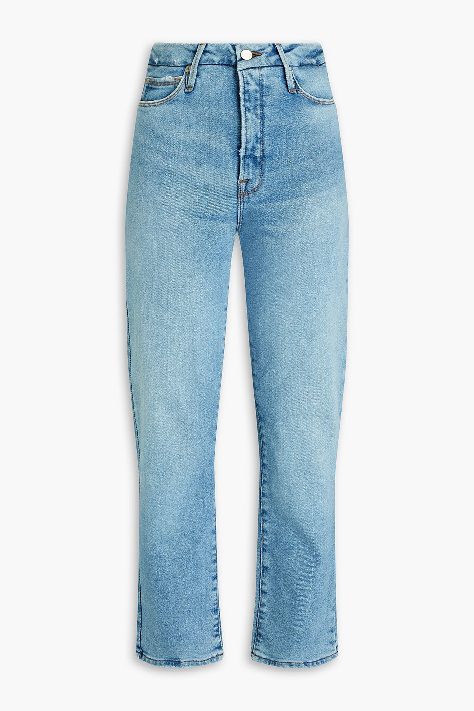 Shop Good American Mid-rise Straight-leg Jeans In Light Denim
