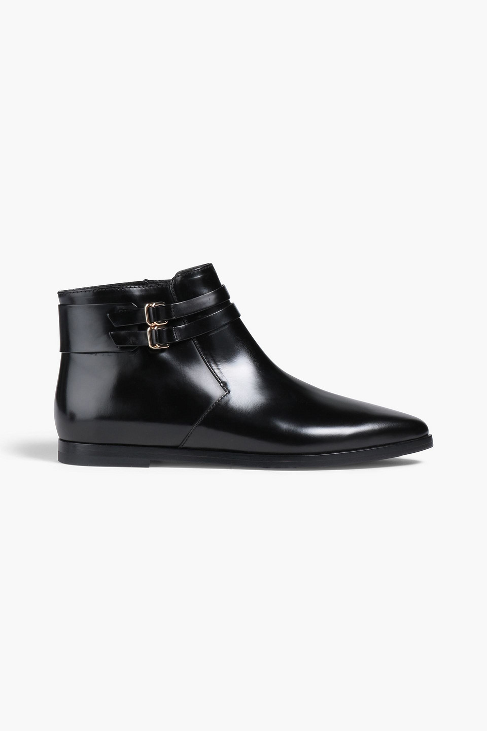 Tod's Buckle-detailed Glossed-leather Ankle Boots In Black