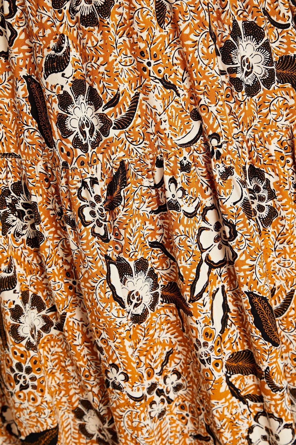 ULLA JOHNSON コットン混 ミディワンピース ギャザー入り フローラルプリント