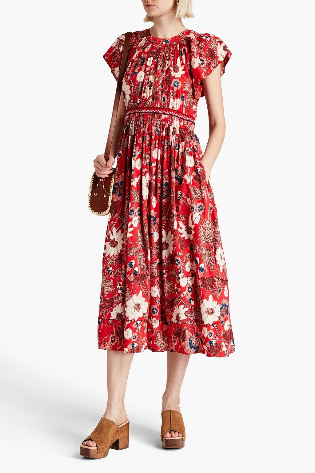 ULLA JOHNSON Lottie pleated floral-print cotton-blend midi dress