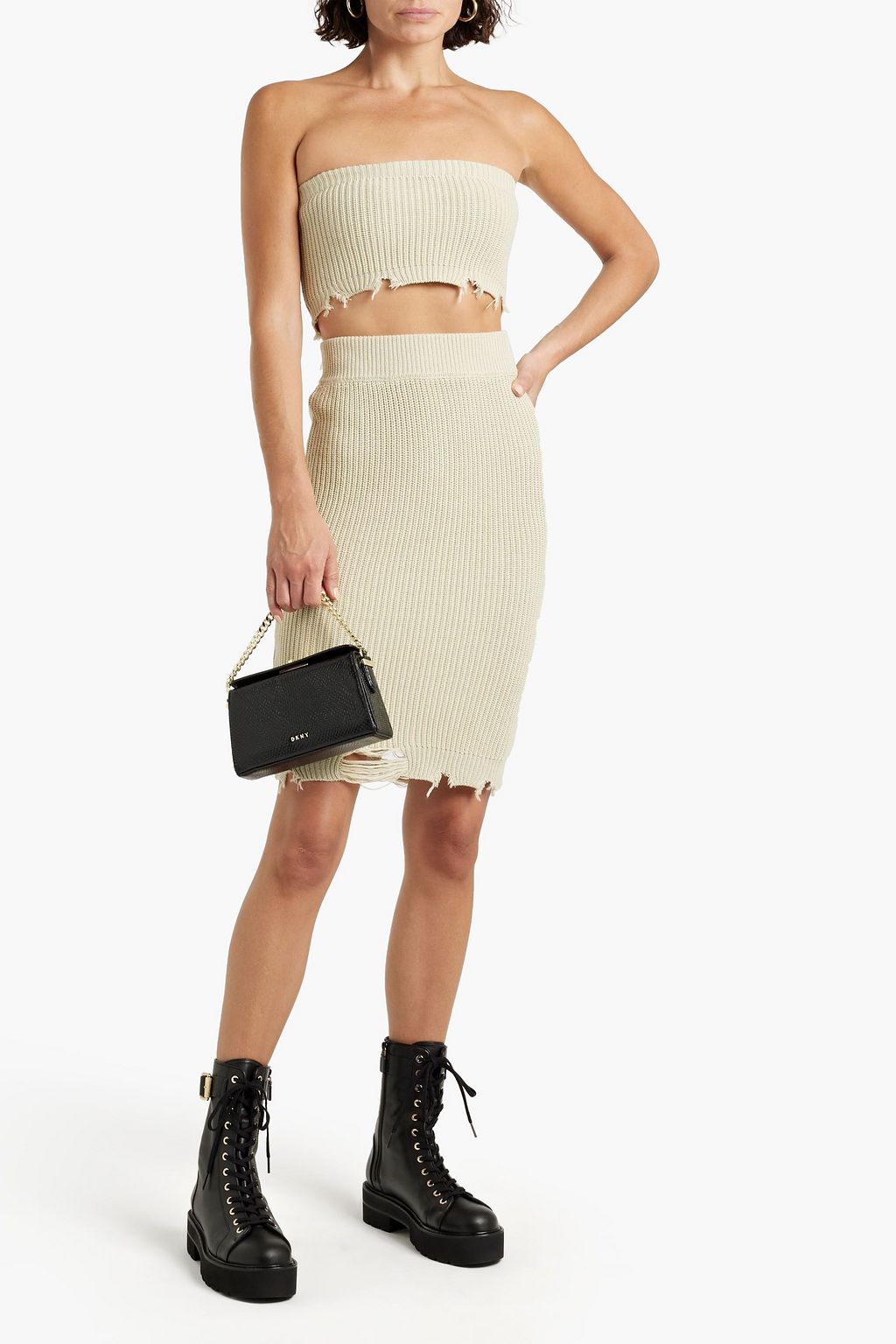SER.O.YA Grace strapless convertible distressed cotton mini dress