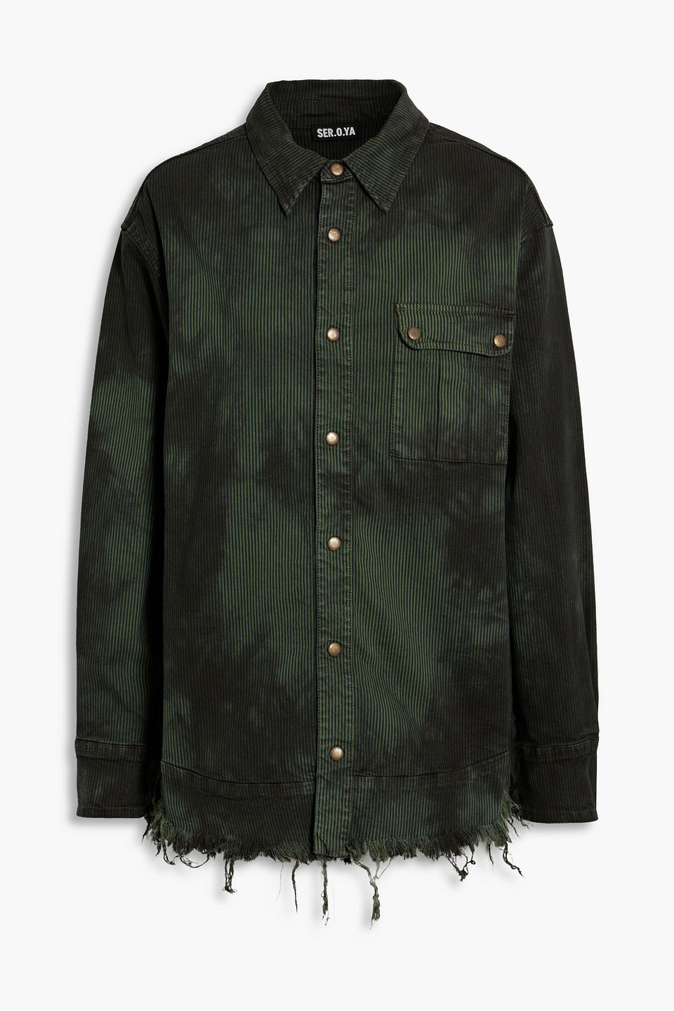 Ser.o.ya Benny Distressed Striped Cotton-blend Twill Shirt In Forest Green