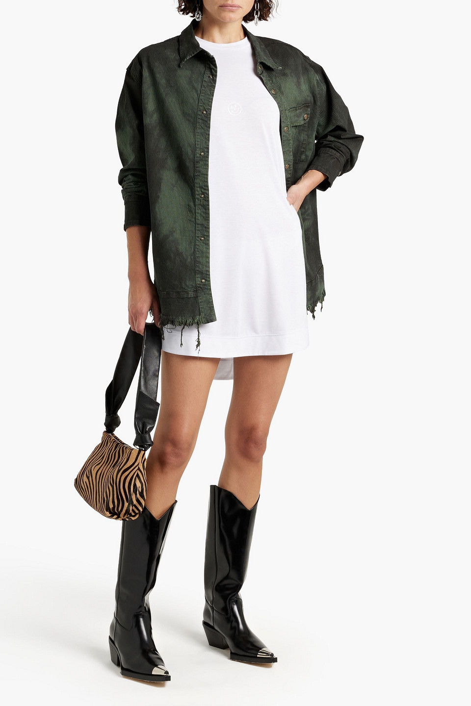 Ser.o.ya Benny Distressed Striped Cotton-blend Twill Shirt In Forest Green