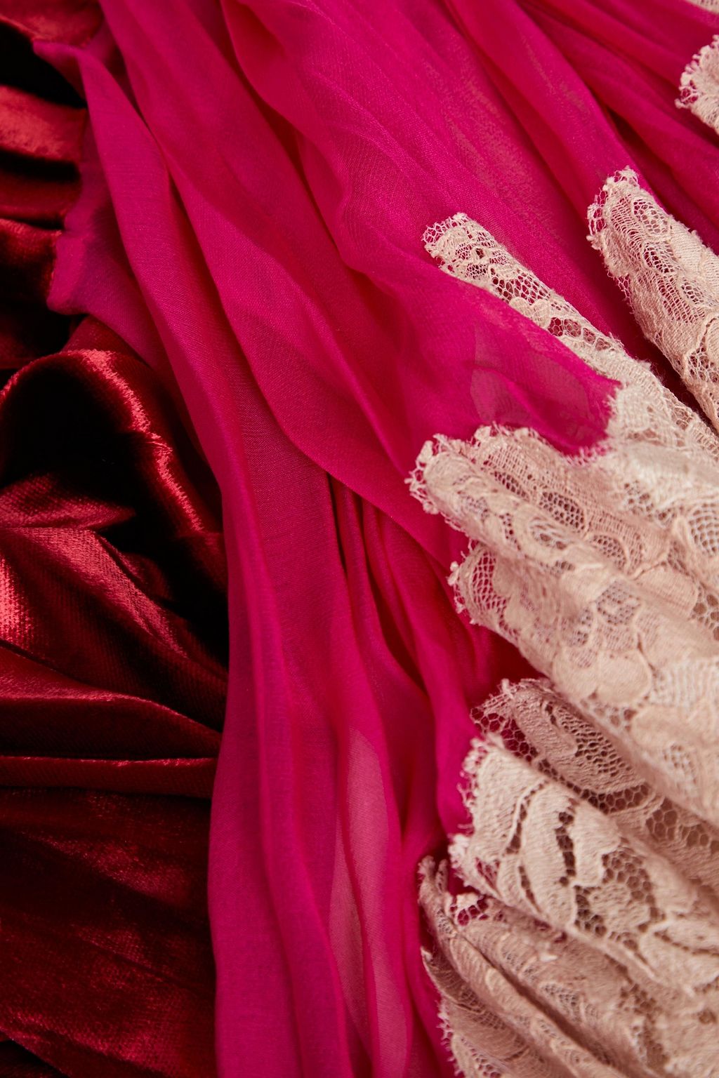 VALENTINO GARAVANI Tie-neck chiffon, velvet and lace midi dress