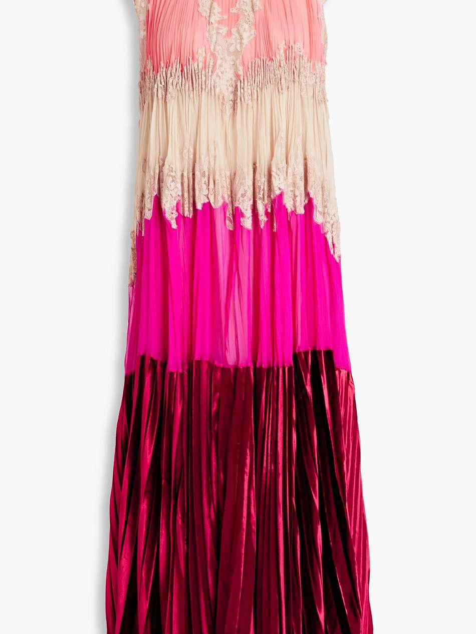 tie-neck chiffon, velvet and lace midi dress