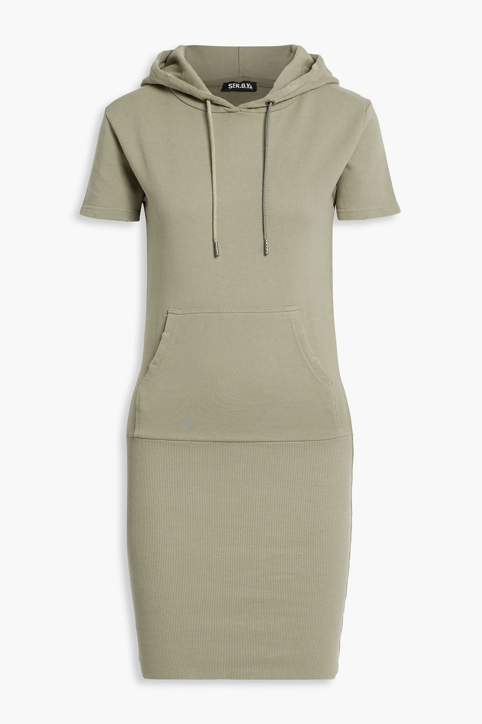 Ser.o.ya Rory French Cotton-terry Hooded Mini Dress In Grey Green