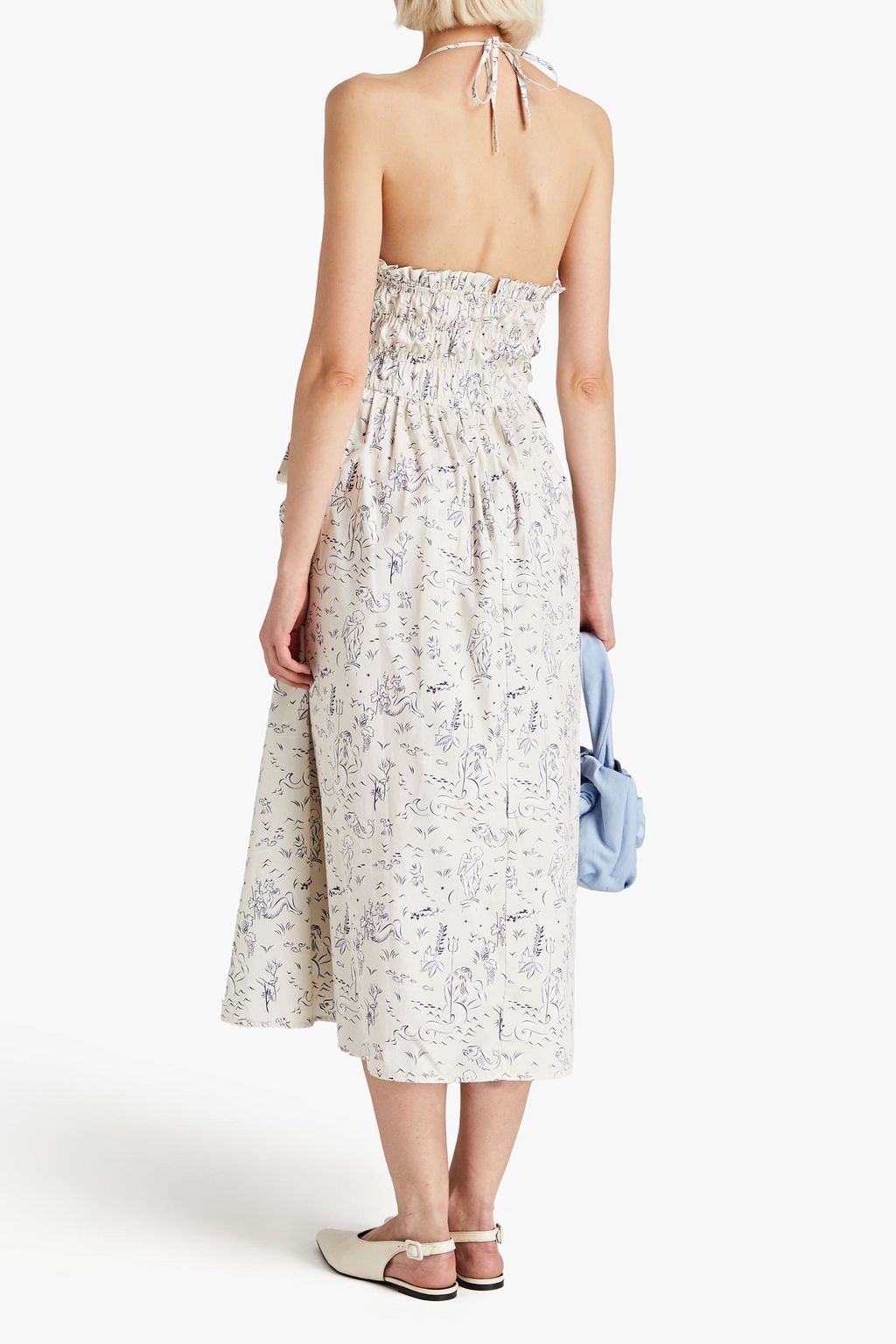 SHRIMPS Liberty shirred printed cotton-poplin halterneck midi dress