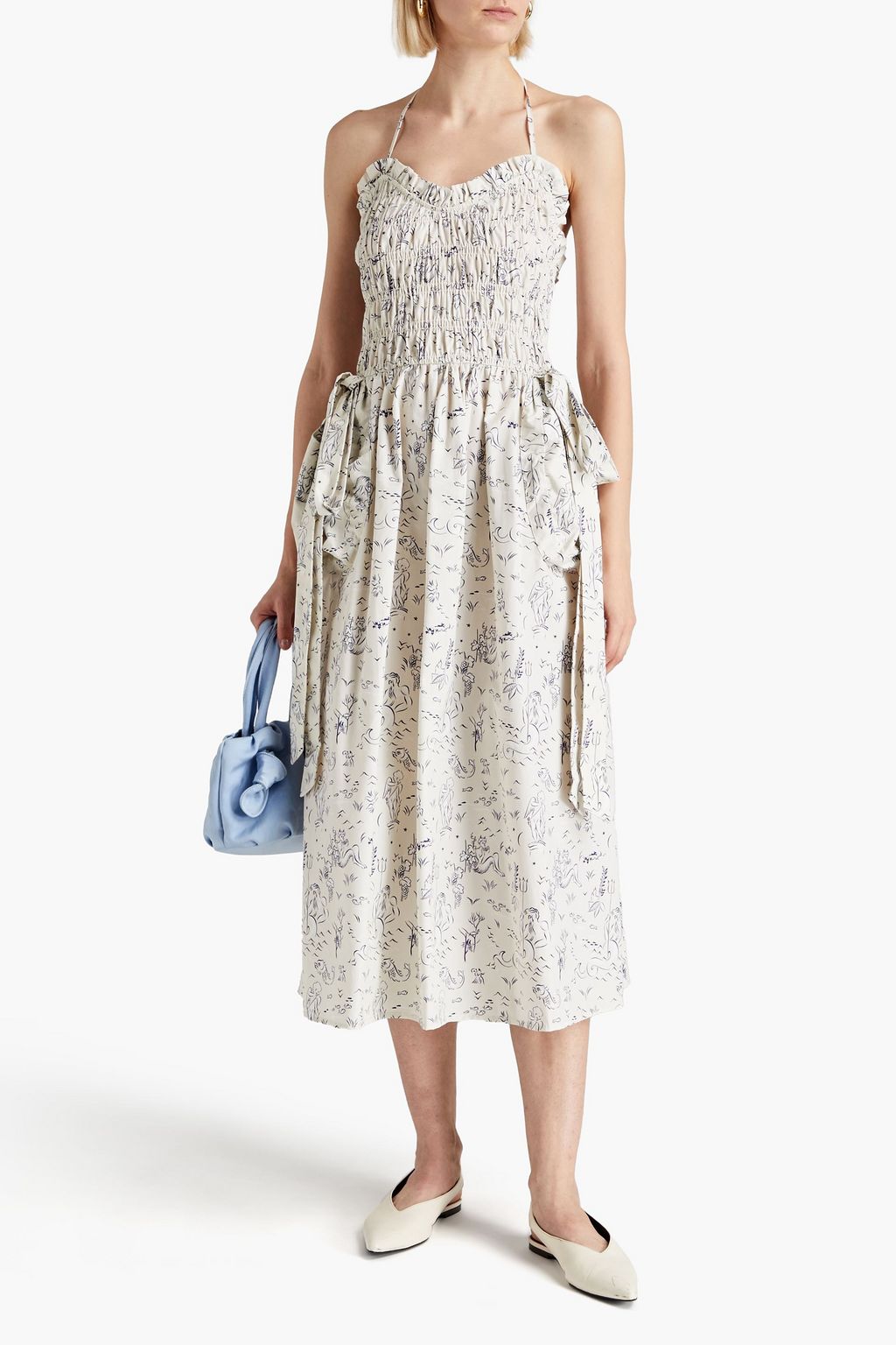 SHRIMPS Liberty shirred printed cotton-poplin halterneck midi dress