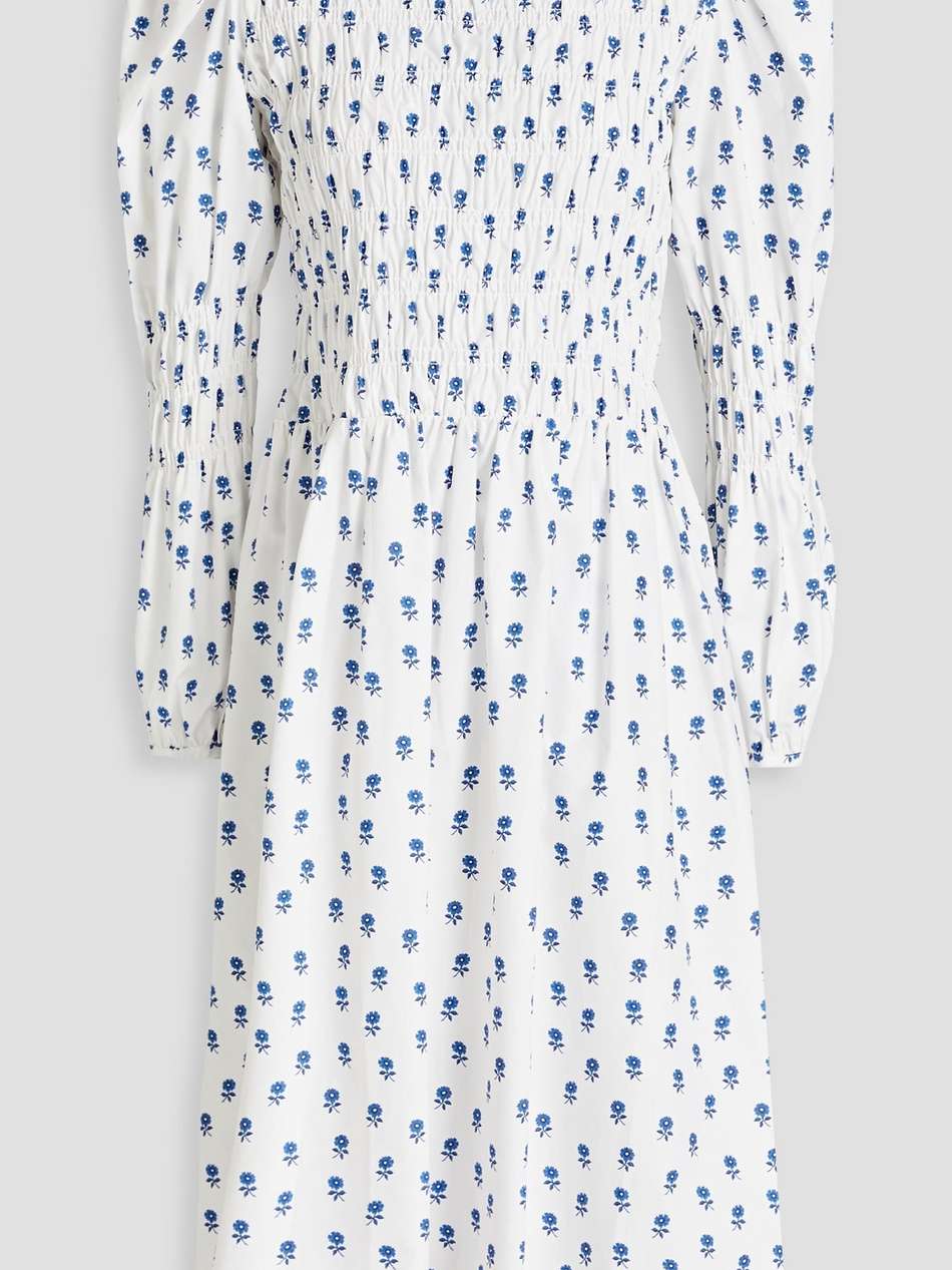 marina shirred floral-print cotton-poplin midi dress