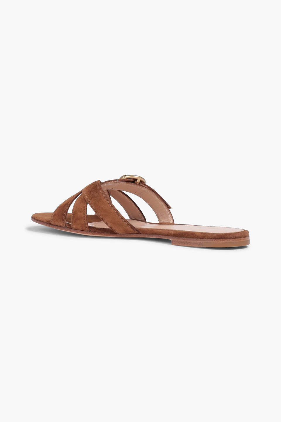 Gianvito Rossi Buckled Suede Slides In Camel