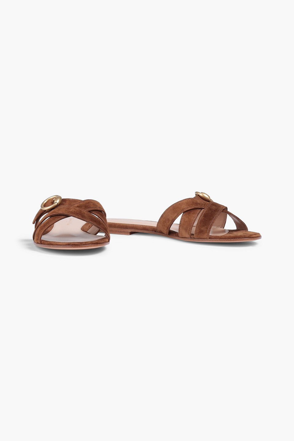 Gianvito Rossi Buckled Suede Slides In Camel