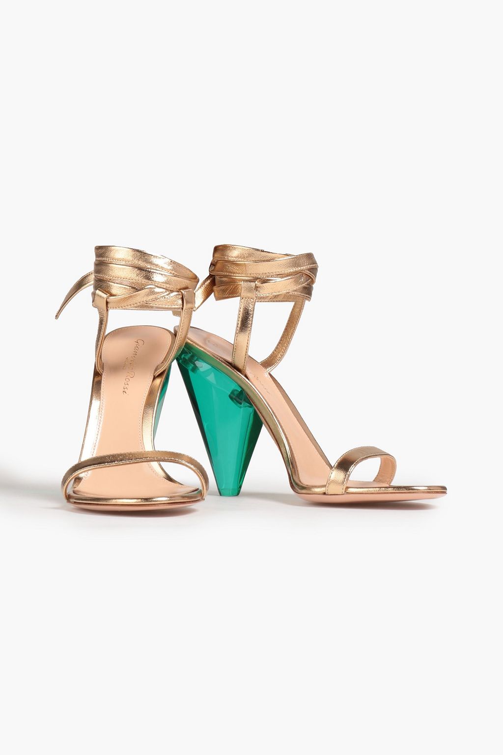 GIANVITO ROSSI صندل من الجلد بلون ميتاليك