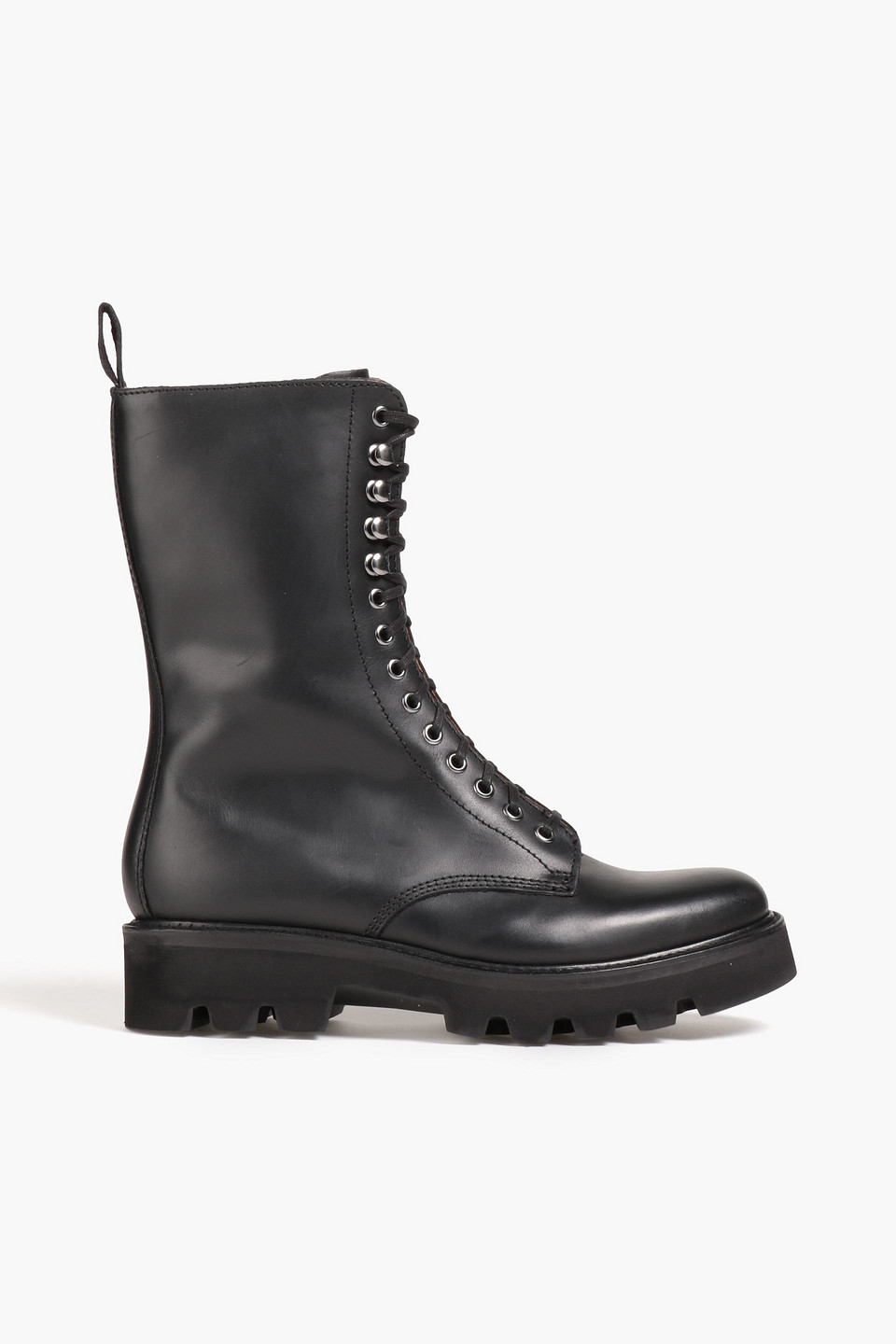 Grenson Mavis Leather Combat Boots In Black