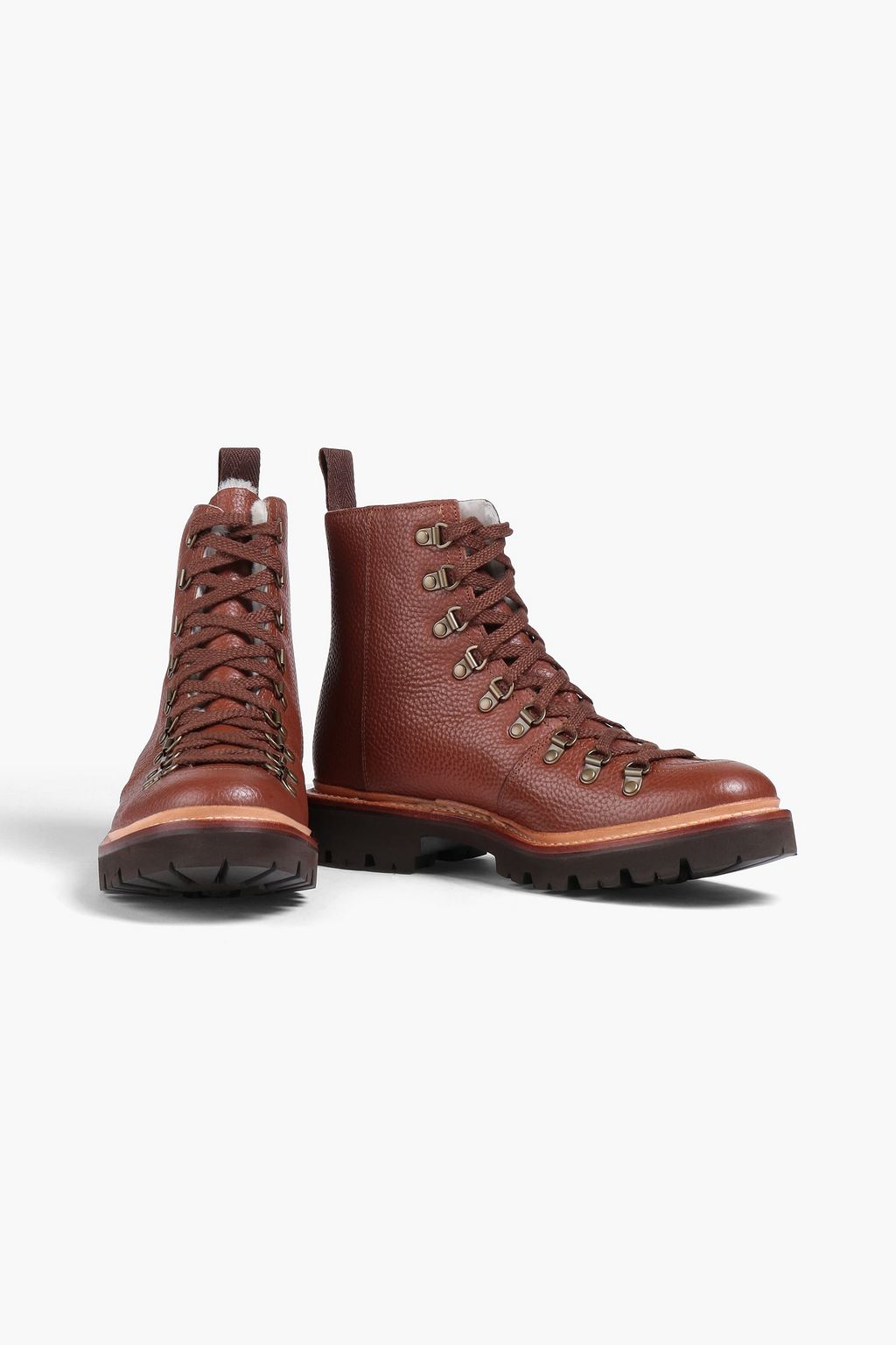 GRENSON حذاء بوت كومبات ’نانيت’ من الجلد الحبيبي مبطّن بالصوف