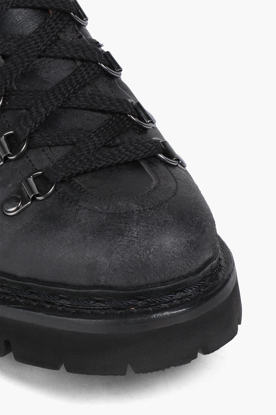 Shop Grenson Nanette Distressed Textured-leather Combat Boots In Black