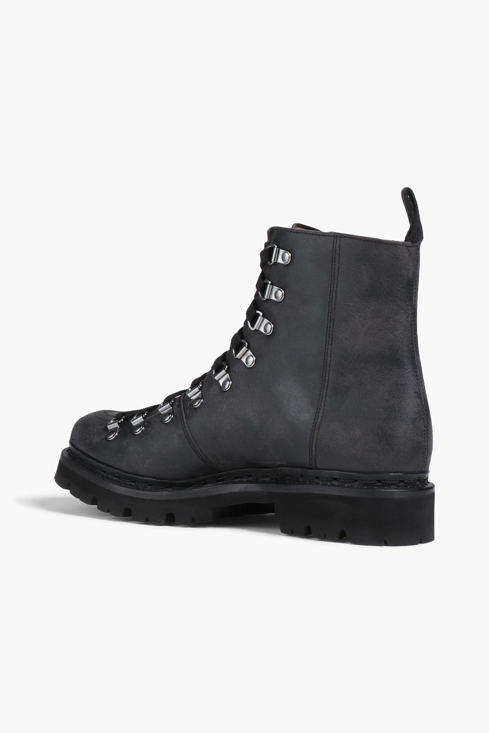 Shop Grenson Nanette Distressed Textured-leather Combat Boots In Black