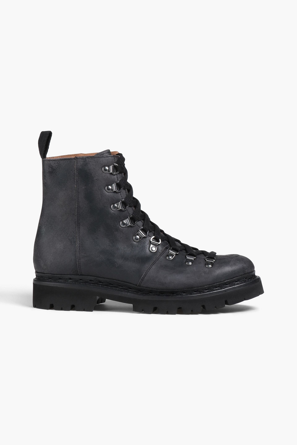 Grenson Nanette Distressed Textured-leather Combat Boots In Black