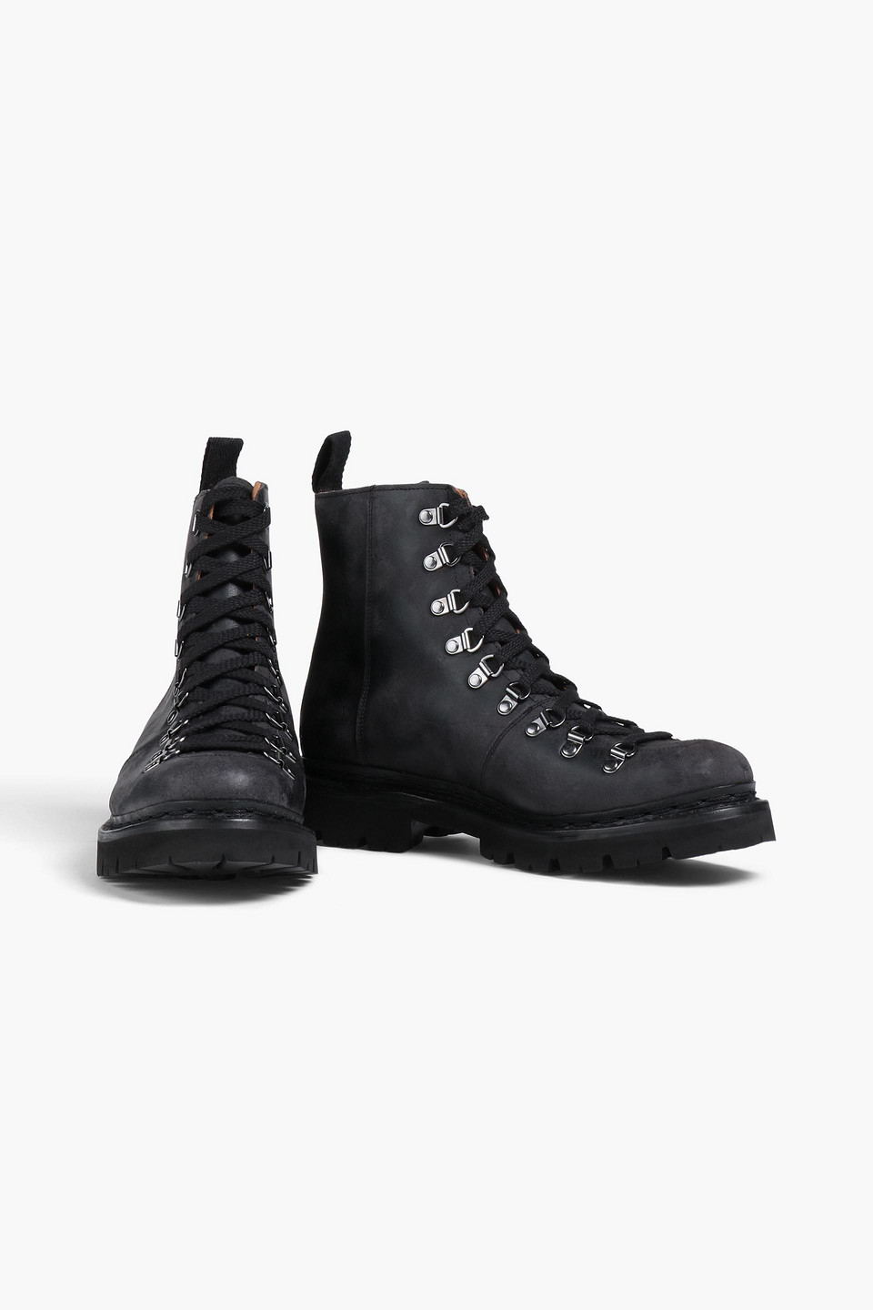 Shop Grenson Nanette Distressed Textured-leather Combat Boots In Black