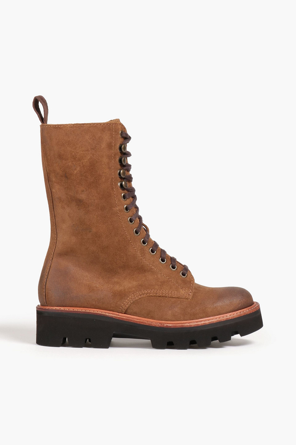 Shop Grenson Mavis Burnished Suede Combat Boots In Brown