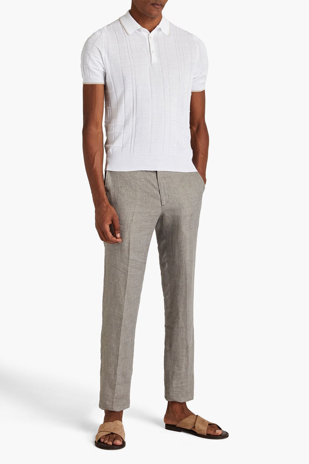 CANALI Checked jacquard-knit polo shirt