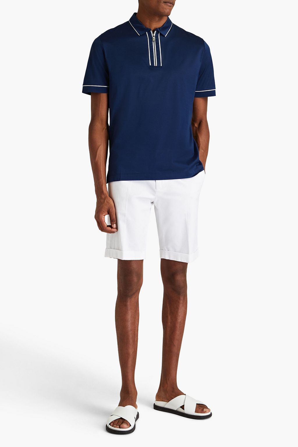 CANALI Slub cotton-jersey half-zip polo shirt