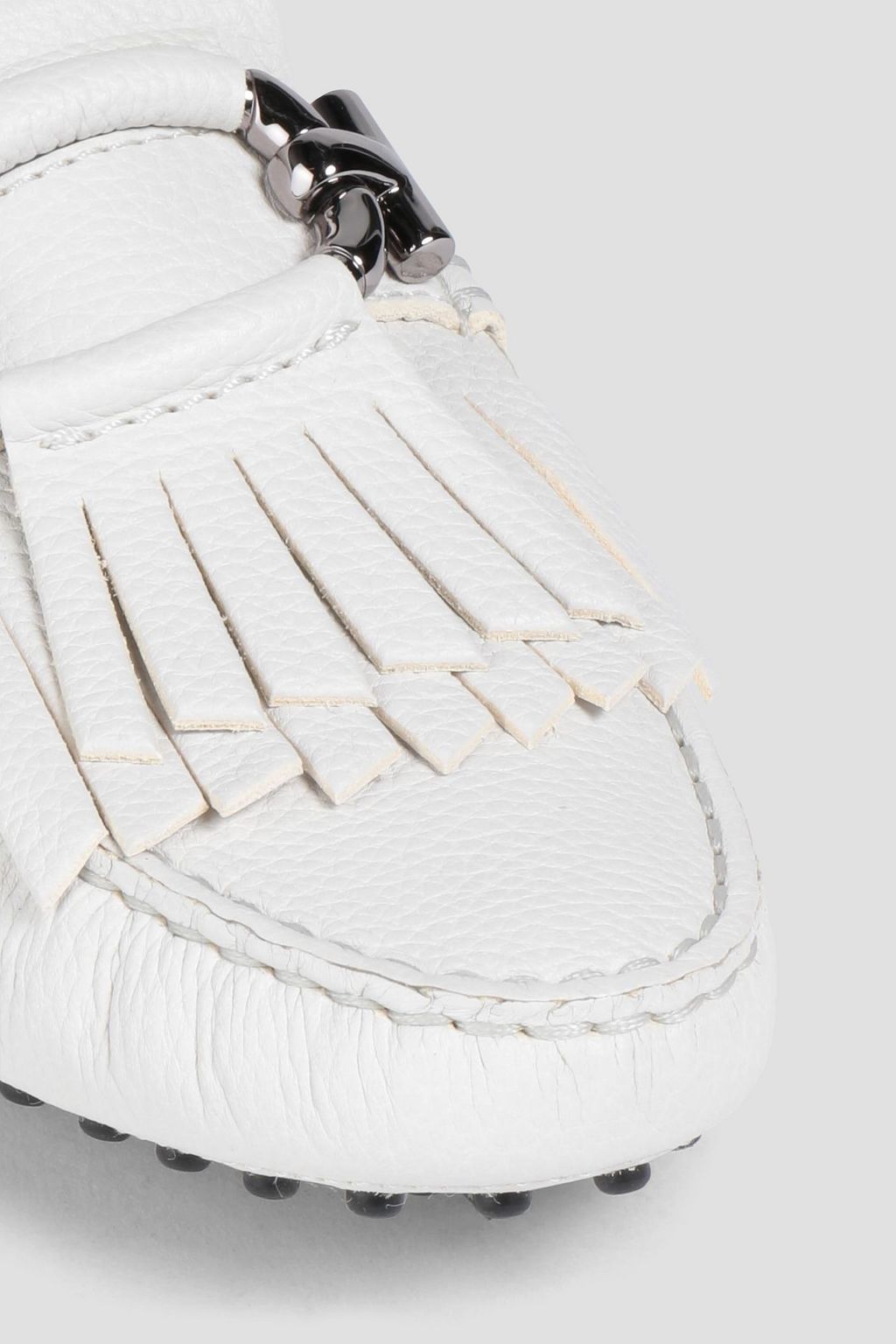 TOD'S T-Ring embellished pebbled-leather slippers
