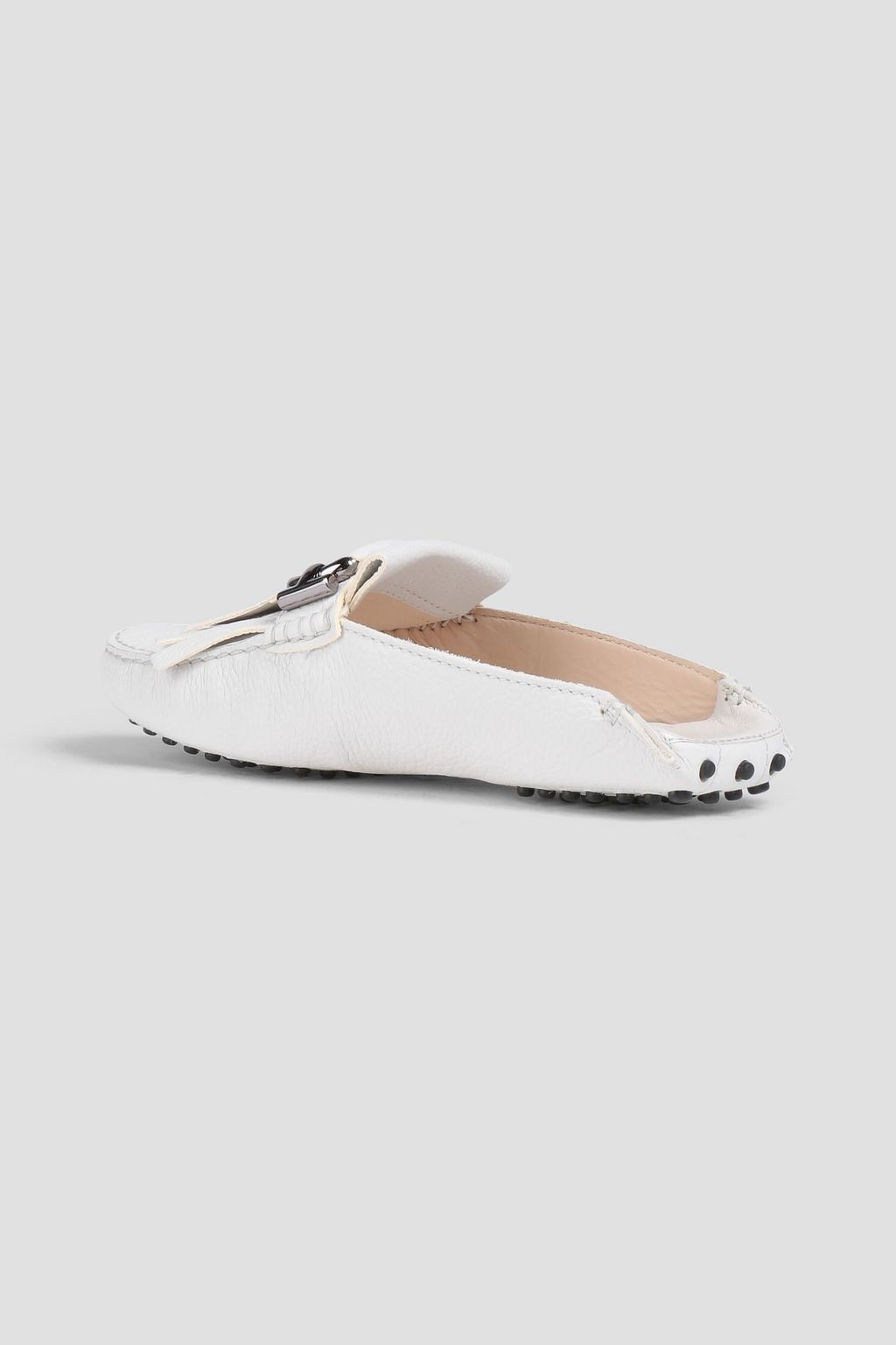 TOD'S T-Ring embellished pebbled-leather slippers