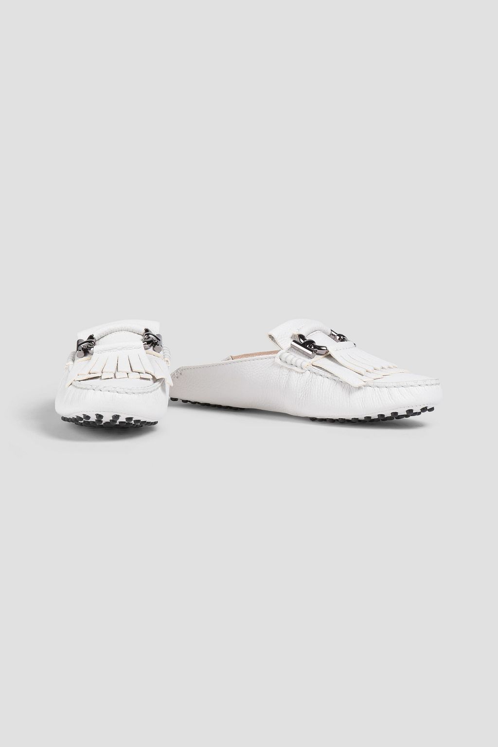 TOD'S T-Ring embellished pebbled-leather slippers