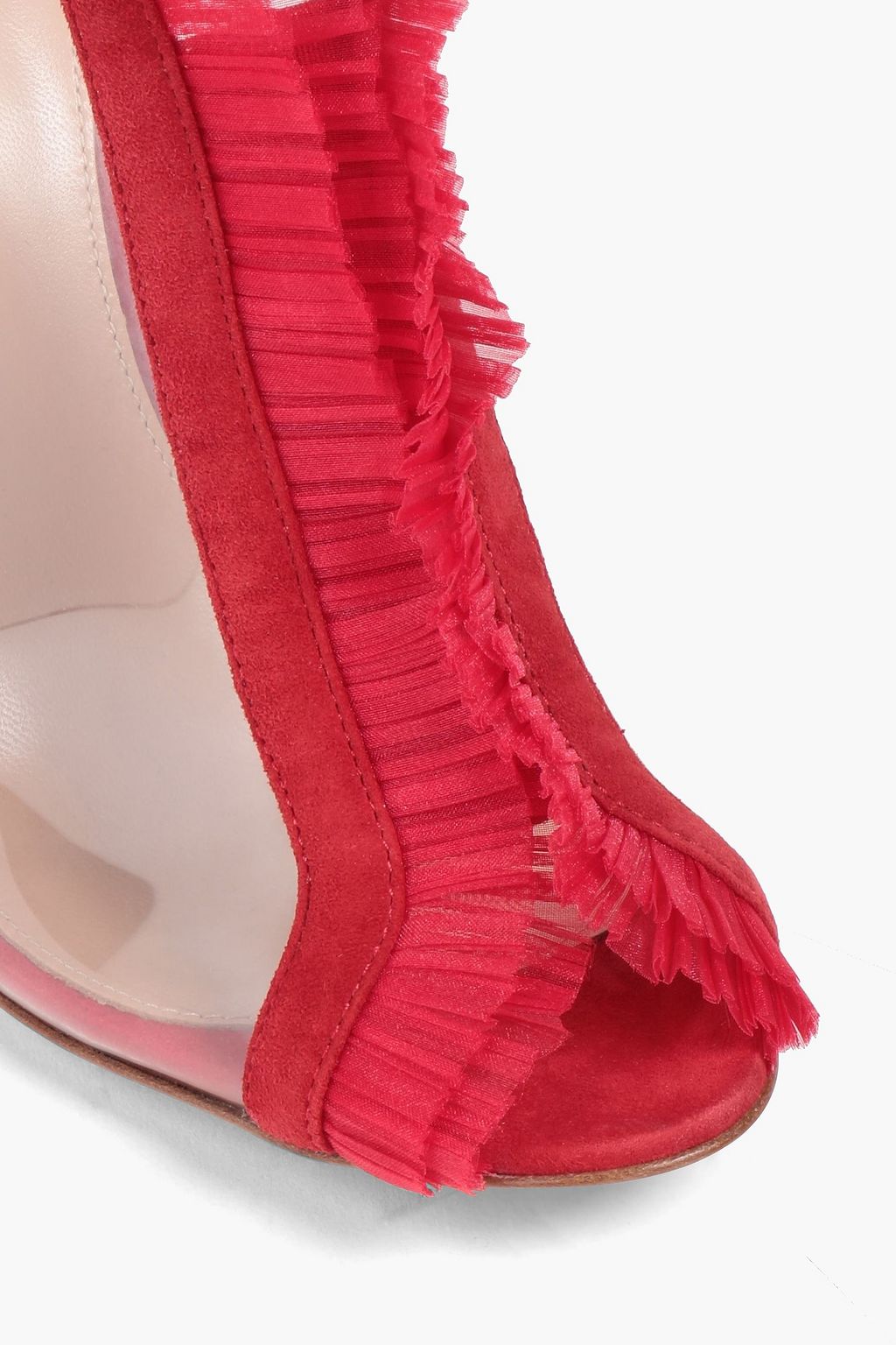 GIANVITO ROSSI Gabriella plissé organza-trimmed PVC and suede sandals