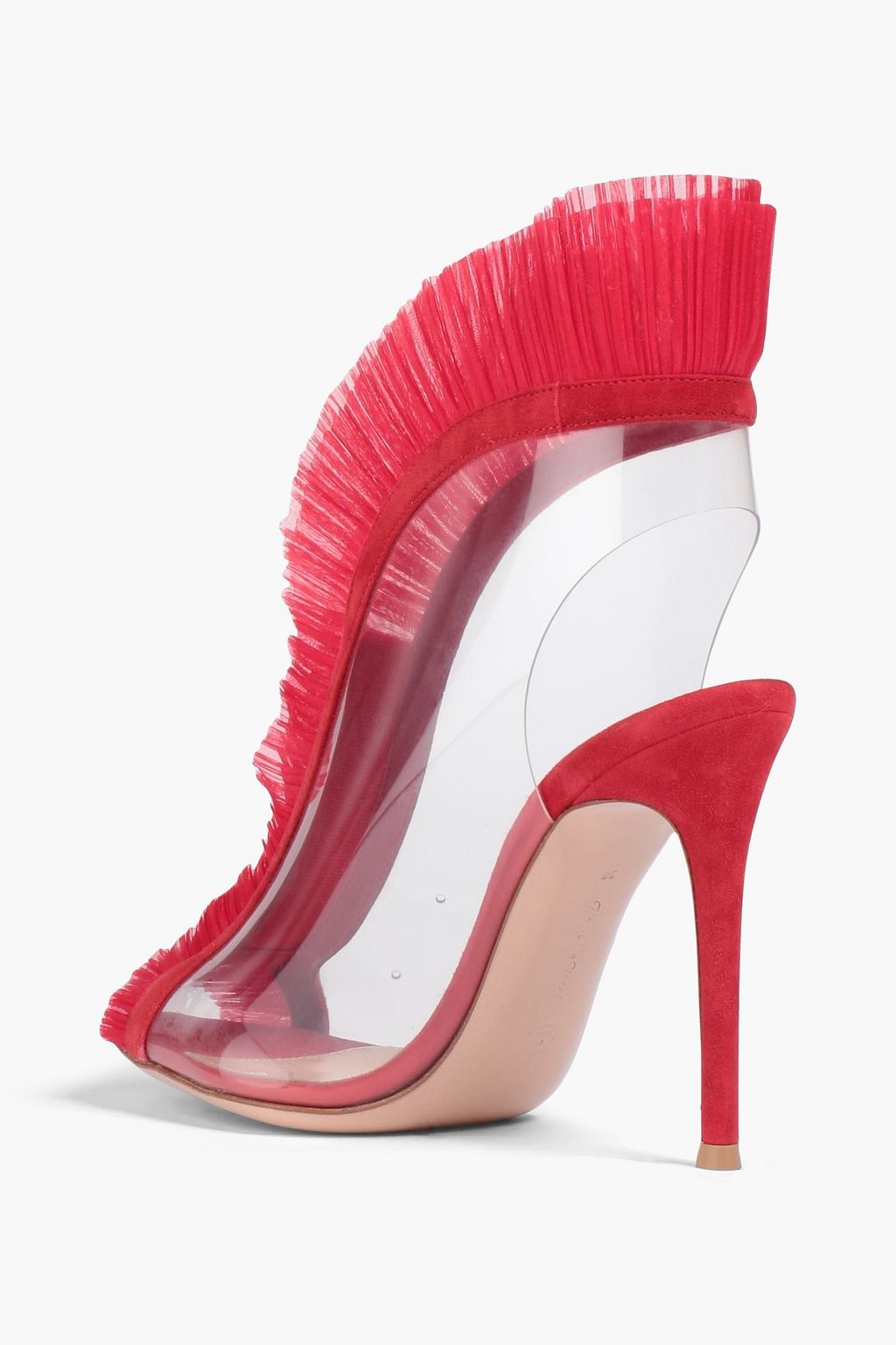 GIANVITO ROSSI Gabriella plissé organza-trimmed PVC and suede sandals