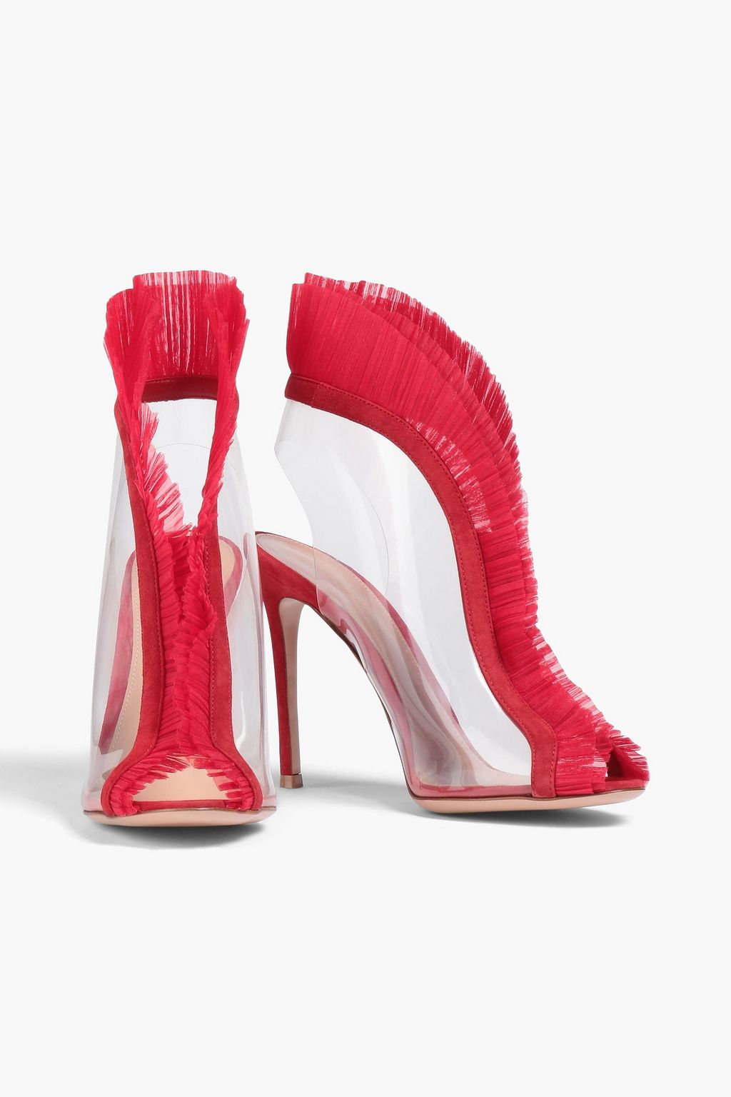 GIANVITO ROSSI Gabriella plissé organza-trimmed PVC and suede sandals