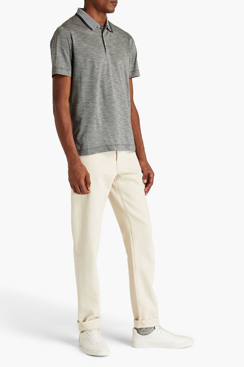 CANALI Mélange cotton-jersey polo shirt