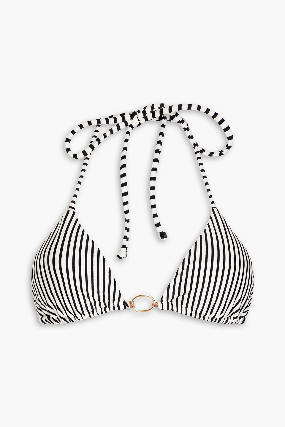 Amalfi ring-embellished striped triangle bikini top
