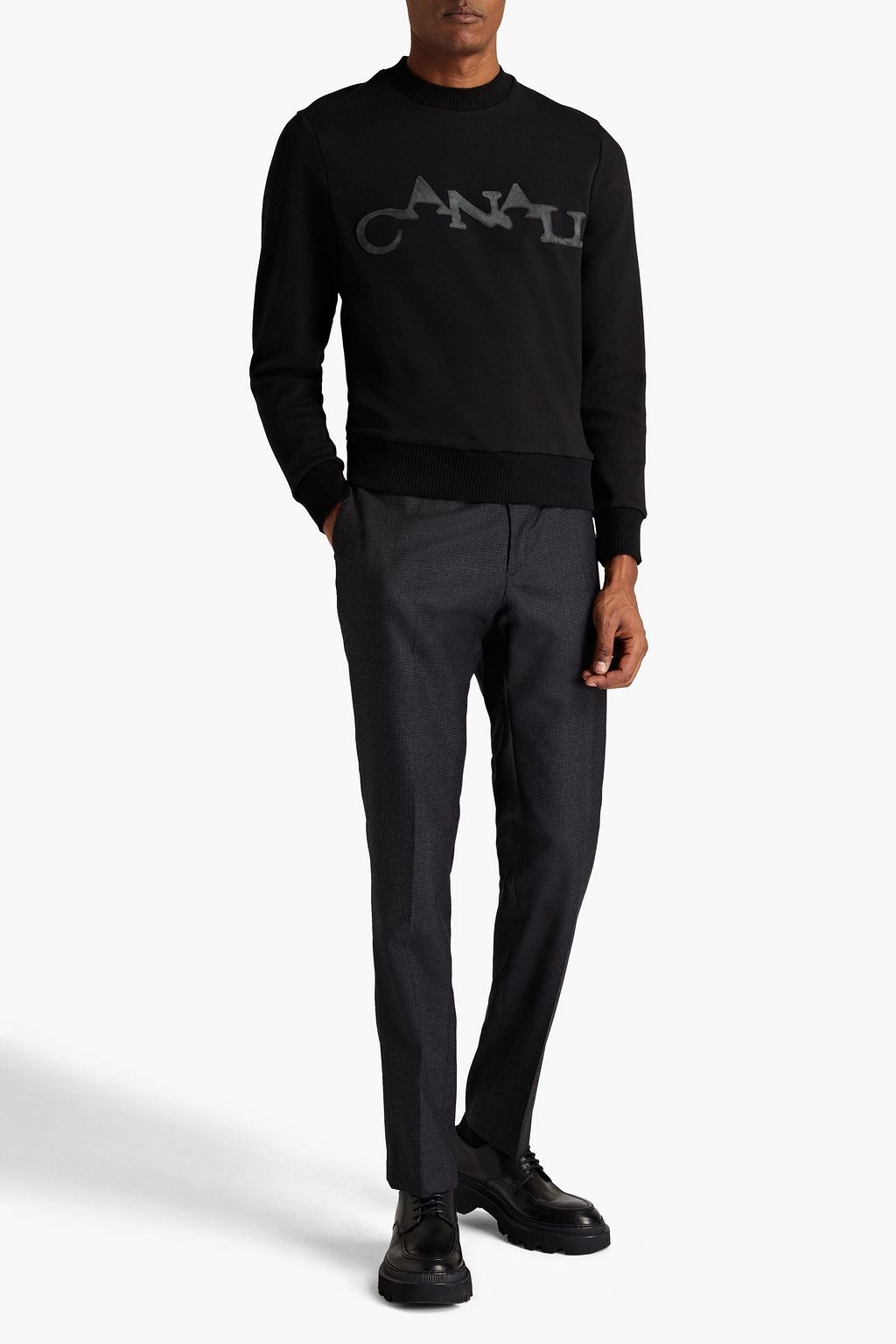 CANALI Logo-appliquéd cotton-blend jersey sweatshirt