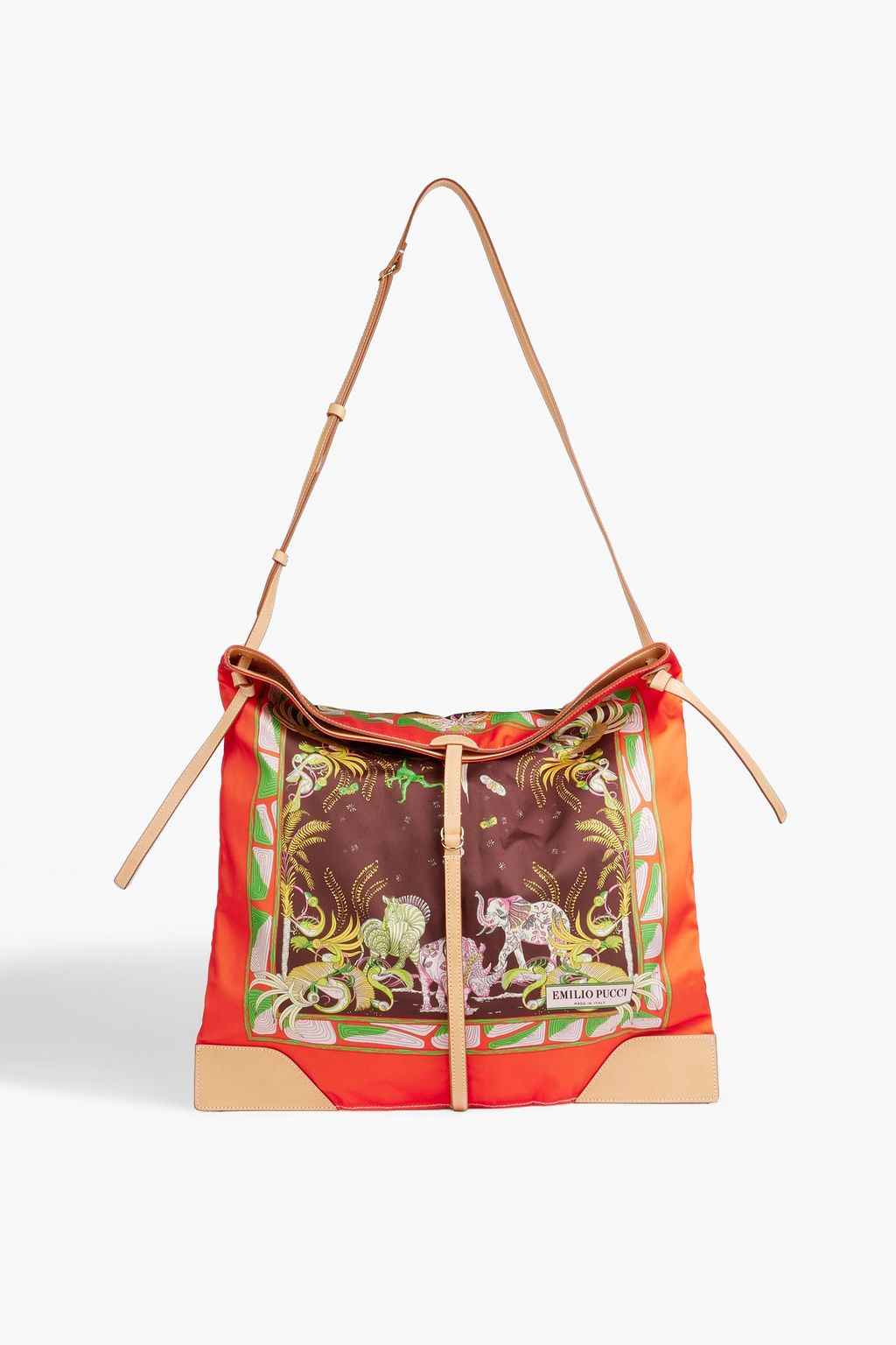 PUCCI Leather-trimmed printed satin-twill shoulder bag