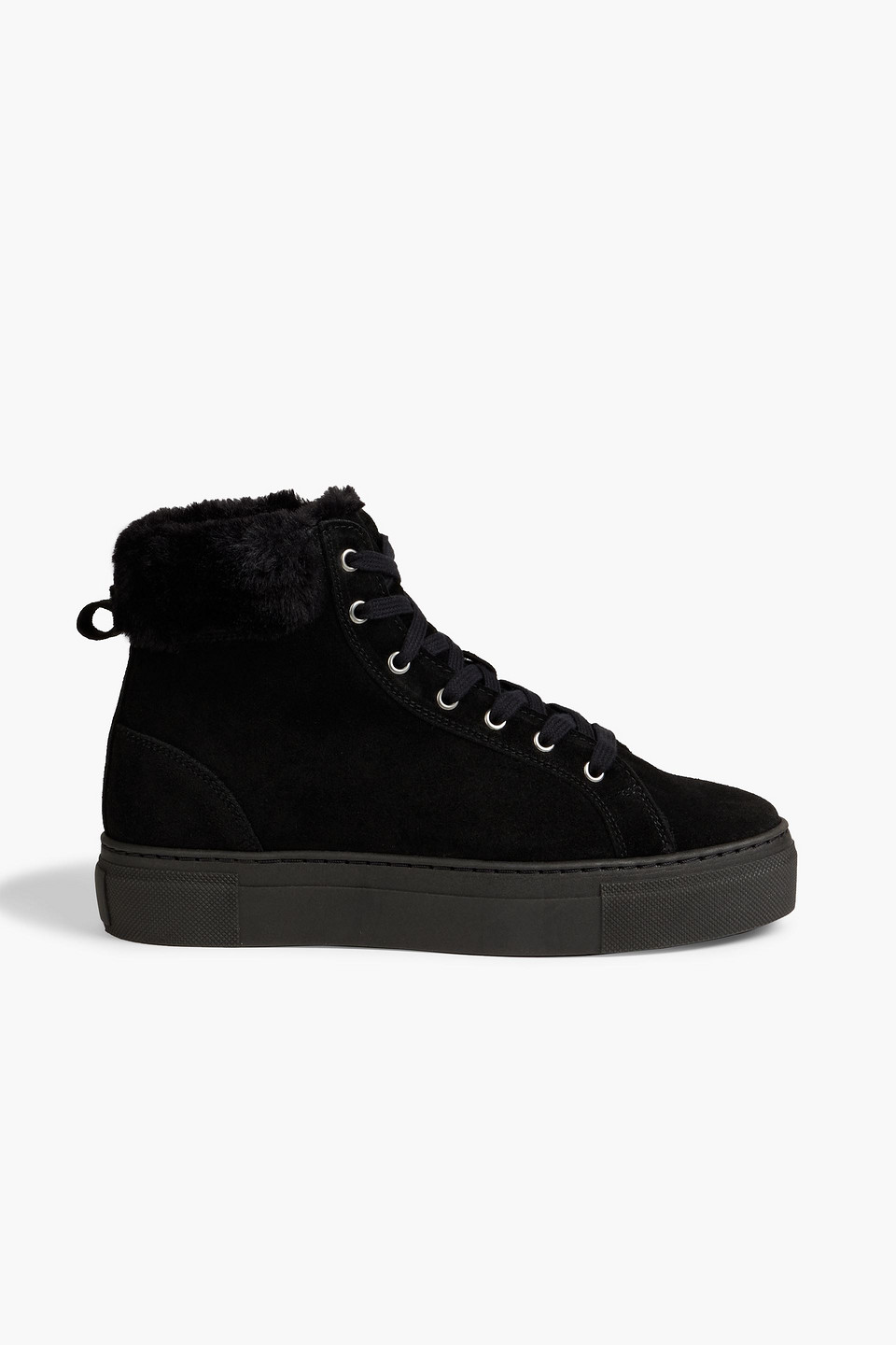 Iris & Ink Blossom Shearling-trimmed Suede High-top Sneakers In Black