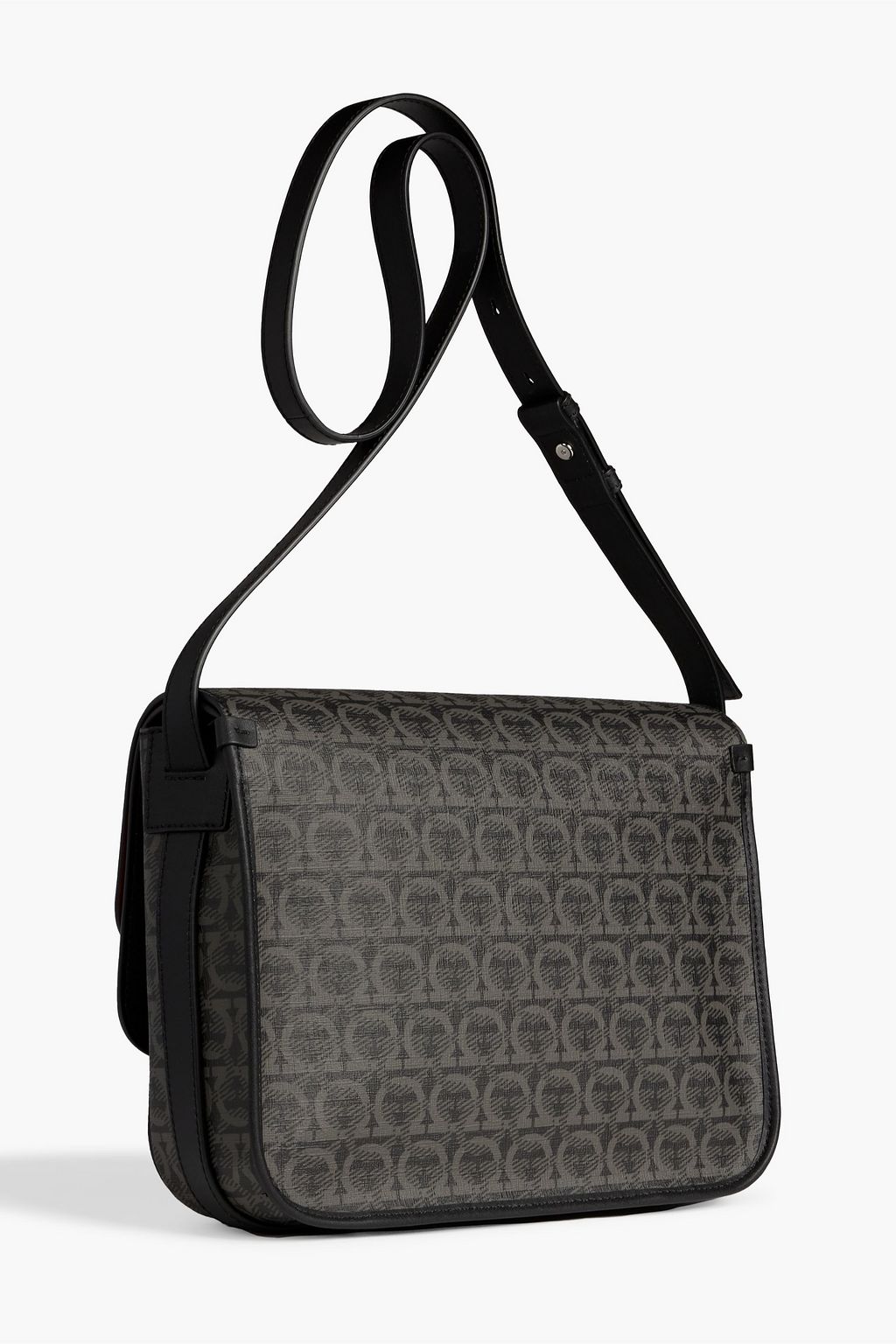 FERRAGAMO Leather-trimmed logo-print coated-canvas shoulder bag